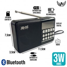 Caixa de Som Rádio Bluetooth Retrô JD-35 Altomex - Preto